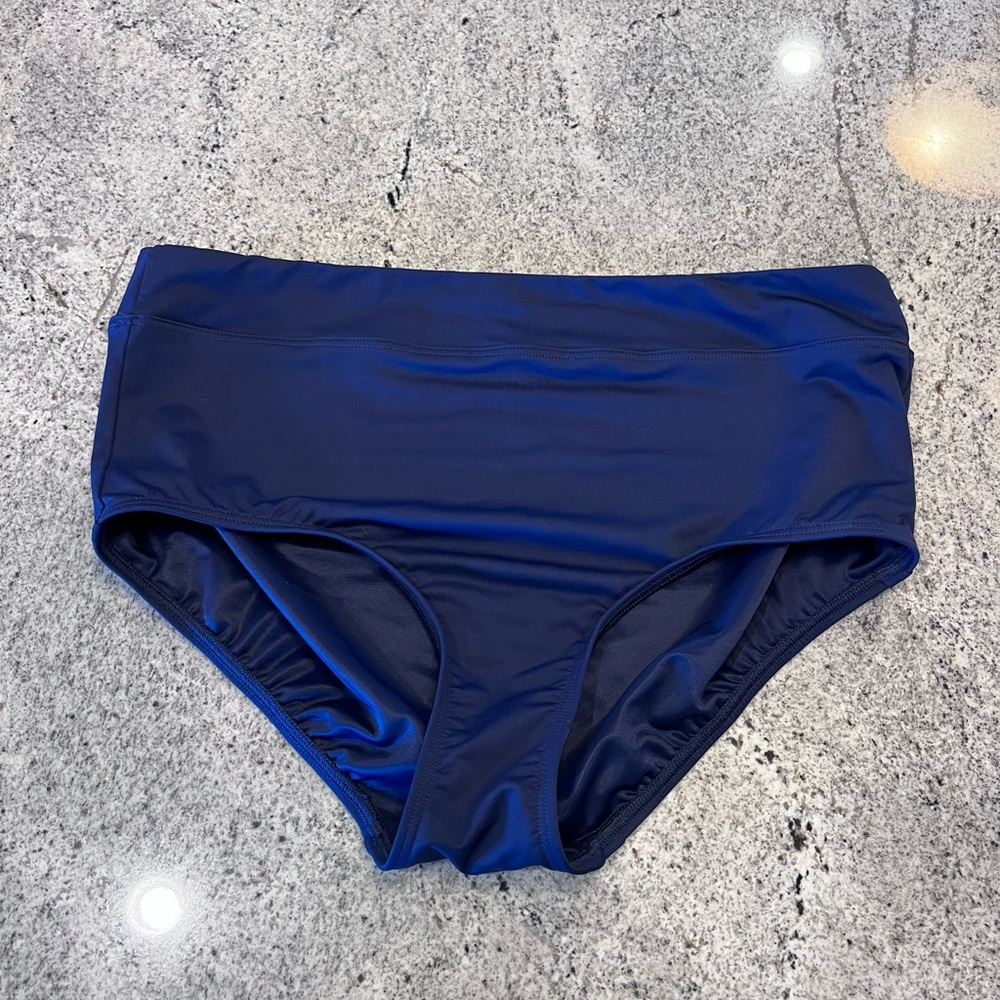 Lands’ End Navy Blue High Waisted Tummy Control Swimsuit Bottoms Size 16